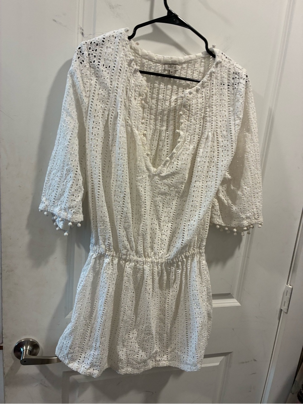 Talitha White Crochet Pom-Trim Mini Dress